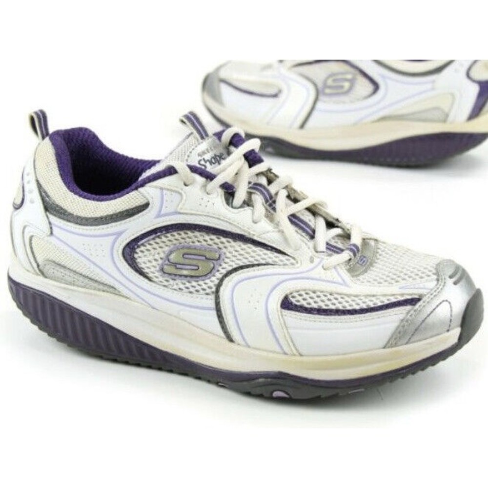 Skechers Shape Ups 12320 Walking Toning Shoes White Purple Women Sz 11 Sneakers